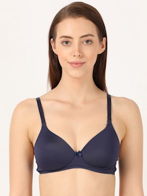Women's Wirefree Padded Microfiber Nylon Elastane Stretch Full Coverage Multiway Styling T-Shirt Bra with Magic Under Cup - Classic Navy
