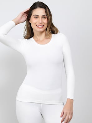 Women's Soft Touch Microfiber Elastane Stretch Fleece Fabric Full Sleeve Thermal Top with Stay Warm Technology - Light Bright White