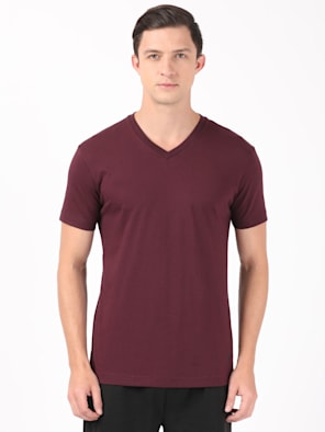 Super Combed Cotton Rich Solid V Neck Half Sleeve T-Shirt