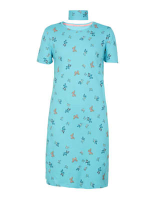 Super Combed Cotton Printed Relaxed Fit Short Sleeve Sleep Dress