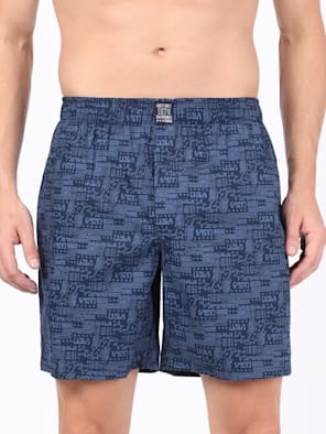 Super Combed Mercerized Cotton Woven Printed Boxer Shorts with Side Pocket