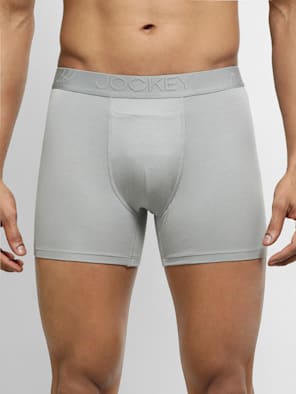 Men's Tencel Micromodal Cotton Elastane Stretch Solid Boxer Brief with Internal mesh pouch - Bright Light Grey