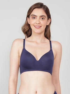 Women's Wirefree Padded Tencel Lyocell Elastane Stretch Full Coverage Multiway T-Shirt Bra with Adjustable Straps - Classic Navy