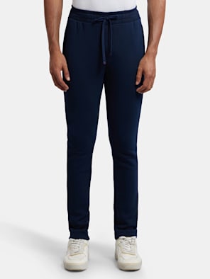 Men's Super Combed Cotton Rich Fleece Fabric Slim Fit Trackpants with Convenient Zipper Pockets - Navy