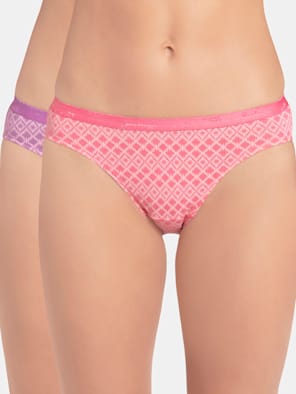 Women's High Coverage Super Combed Cotton Mid Waist Hipster With Ultrasoft Exposed Waistband and StayFresh Treatment - Light Prints(Pack of 2)