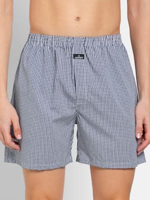 Super Combed Mercerized Cotton Woven Checkered Boxer Shorts with Back Pocket