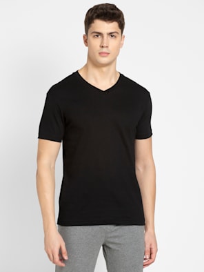 Super Combed Cotton Rich Solid V Neck Half Sleeve T-Shirt