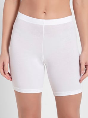 Women's High Coverage Super Combed Cotton Elastane Stretch Mid Waist Shorties With Concealed Waistband - White