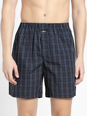 Super Combed Mercerized Cotton Woven Checkered Boxer Shorts with Side Pocket