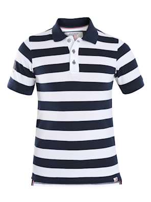 Boy's Super Combed Cotton Rich Striped Half Sleeve Polo T-Shirt - Navy & White