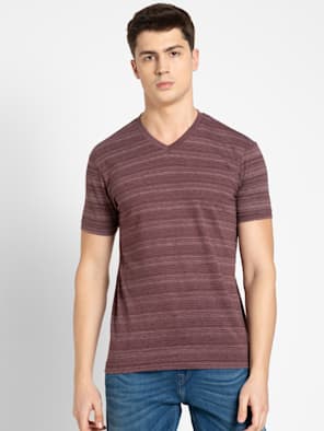Super Combed Cotton Rich Striped V Neck Half Sleeve T-Shirt