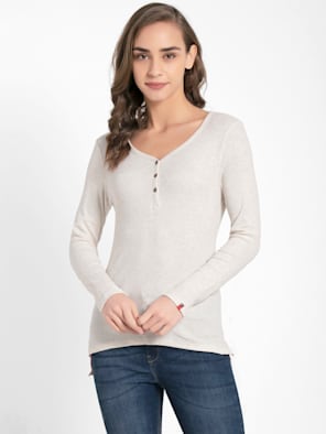 Micro Modal Cotton Slim Fit V Neck Henley Styled Full Sleeve T-Shirt