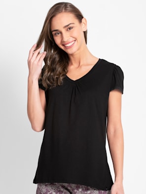 Micro Modal Cotton V Neck T-Shirt with Lace Trim On Sleeves