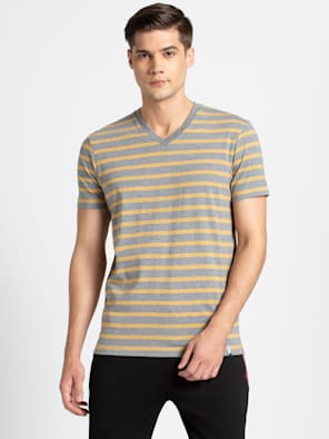 Super Combed Cotton Rich Striped V Neck Half Sleeve T-Shirt