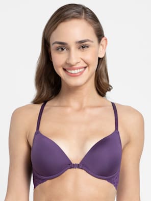 Women's Under-Wired Padded Soft Touch Microfiber Nylon Elastane Stretch Full Coverage Lace Back Styling T-Shirt Bra with Adjustable Straps - Purple Cosmos