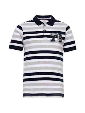 Boy's Super Combed Cotton Rich Striped Half Sleeve Polo T-Shirt - White Stripe