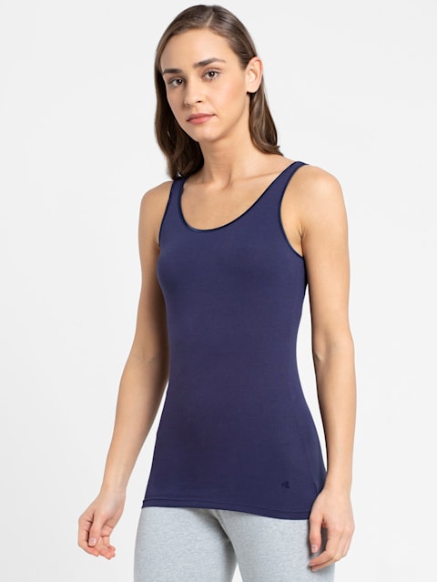 Women's Super Combed Cotton Elastane Stretch Inner Tank Top With Stay Fresh Treatment - Navy