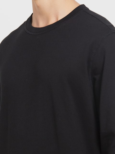 Men's Super Combed Cotton French Terry Solid Sweatshirt with Ribbed Cuffs - Black