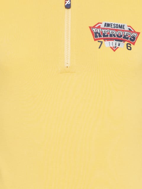 Boy's Super Combed Cotton Rich Graphic Printed Mandarin Collar Sweatshirt - Corn Silk