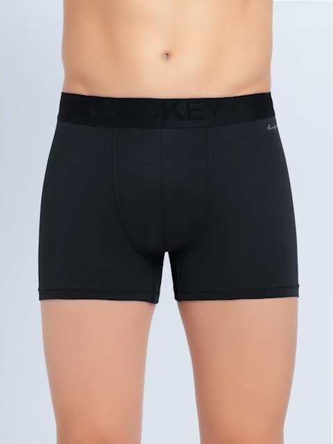 Men's Soft Touch Microfiber Elastane Stretch Solid Trunk with Ultrasoft Waistband - Black