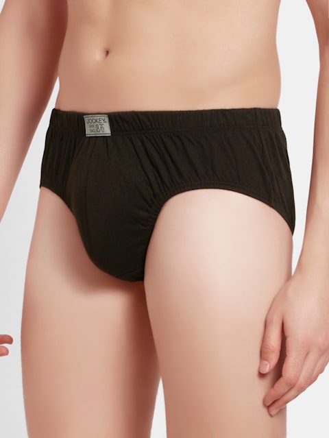 Men's Super Combed Cotton Solid Poco Brief with Ultrasoft Concealed Waistband - Brown(Pack of 3)