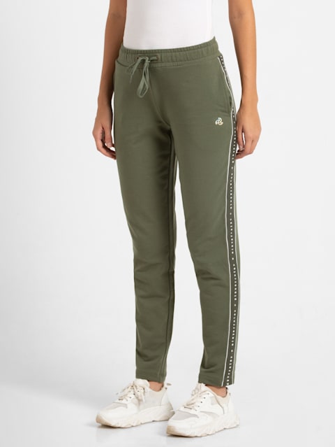Women's Super Combed Cotton Elastane Stretch French Terry Straight Fit Trackpants with Side Pockets - Beetle