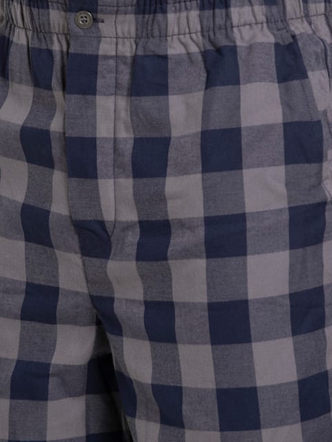 Men's Super Combed Mercerized Cotton Woven Fabric Regular Fit Checkered Bermuda with Side Pockets - Charcoal & Navy