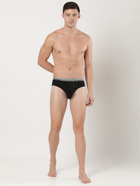 Men's Super Combed Cotton Elastane Stretch Solid Brief with Ultrasoft Waistband - Black