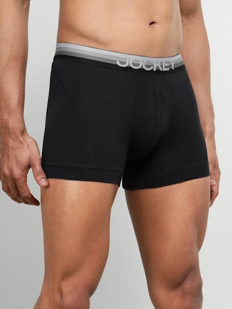 Men's Super Combed Cotton Elastane Stretch Solid Trunk with Ultrasoft Waistband - Black
