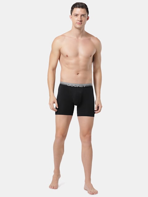 Men's Super Combed Cotton Elastane Stretch Solid Boxer Brief with Ultrasoft Waistband - Black