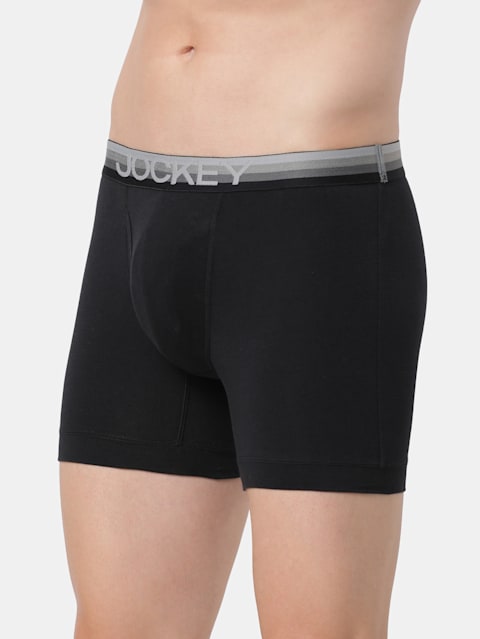 Men's Super Combed Cotton Elastane Stretch Solid Boxer Brief with Ultrasoft Waistband - Black