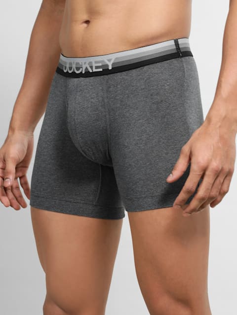 Men's Super Combed Cotton Elastane Stretch Solid Boxer Brief with Ultrasoft Waistband - Charcoal Melange