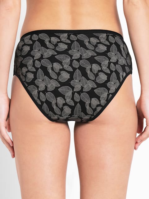 Women's High Coverage Micro Modal Elastane Stretch Mid Waist Hipster With Ultrasoft Exposed Waistband - Black Printed