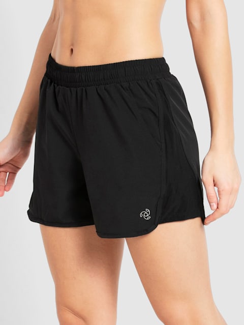 Women's Lightweight Microfiber Fabric Straight Fit Shorts with Zipper Pockets and Stay Fresh Treatment - Black