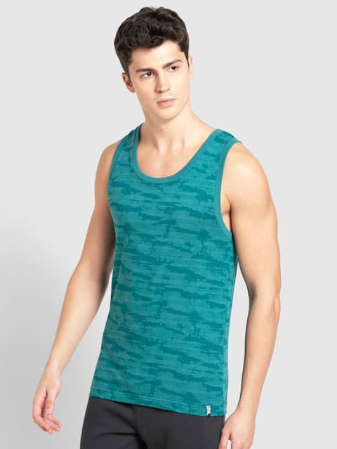 Men's Super Combed Cotton Rich Graphic Printed Low Neck Tank Top With Stay Fresh Treatment - Bayou Print