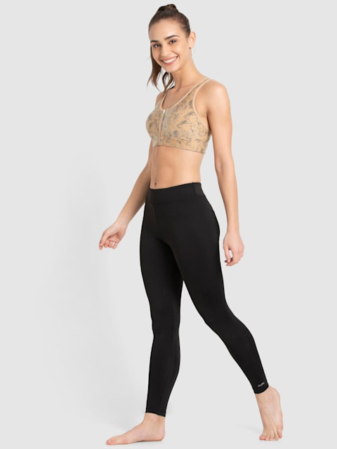 Women's Microfiber Elastane Stretch Performance Leggings with Broad Waistband and Stay Dry Technology - Black