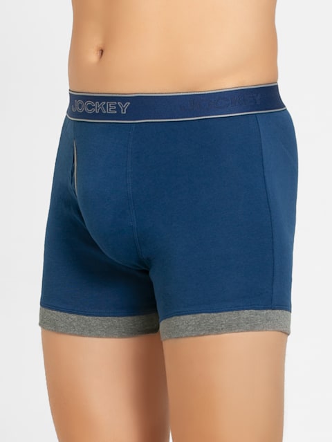 Men's Super Combed Cotton Rib Solid Boxer Brief with Stay Fresh Properties - Estate Blue & Mid Grey