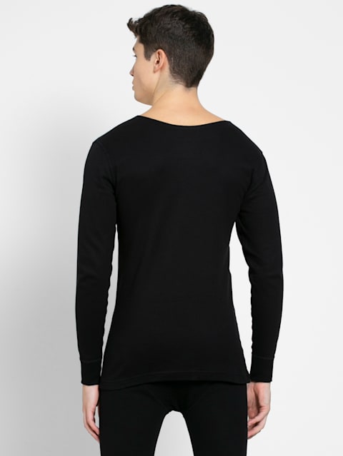 Men's Super Combed Cotton Rich Full Sleeve Thermal Undershirt with Stay Warm Technology - Black
