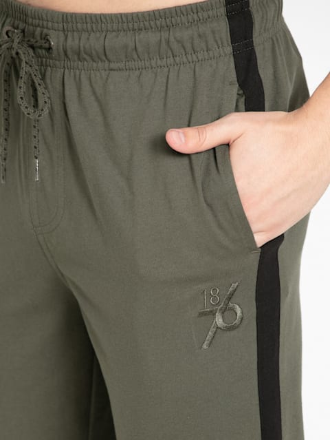 Men's Super Combed Cotton Rich Straight Fit Trackpants with Side and Back Pockets - Deep Olive