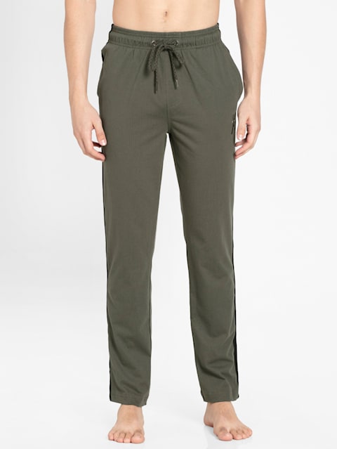 Men's Super Combed Cotton Rich Straight Fit Trackpants with Side and Back Pockets - Deep Olive