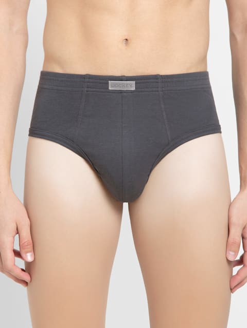 Men's Super Combed Cotton Rib Solid Brief with Stay Fresh Properties - Asphalt(Pack of 2)