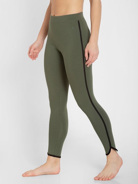 Women's Super Combed Cotton Elastane Stretch Leggings with Coin Pocket and Contrast Side Piping - Beetle