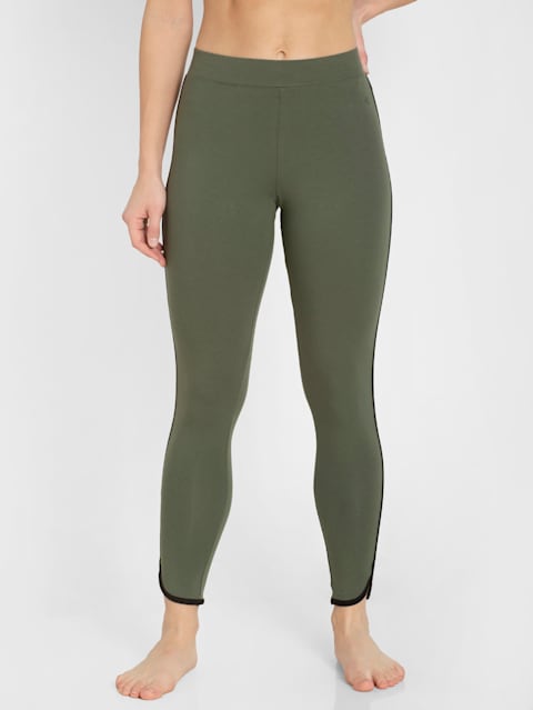 Women's Super Combed Cotton Elastane Stretch Leggings with Coin Pocket and Contrast Side Piping - Beetle