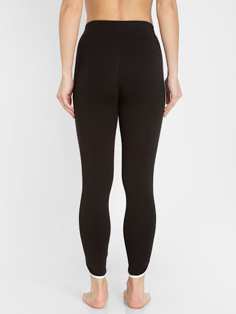 Women's Super Combed Cotton Elastane Stretch Leggings with Coin Pocket and Contrast Side Piping - Black