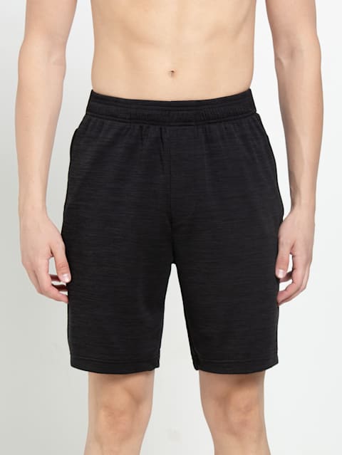 Men's Lightweight Microfiber Fabric Straight Fit Solid Shorts with Zipper Pockets and Stay Fresh Treatment - Black