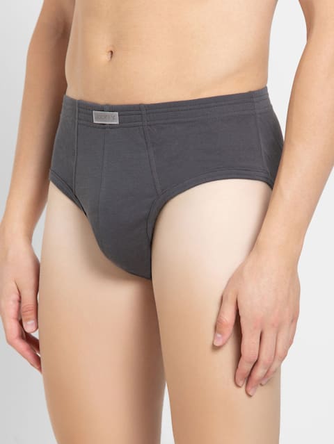 Men's Super Combed Cotton Rib Solid Brief with Stay Fresh Properties - Asphalt