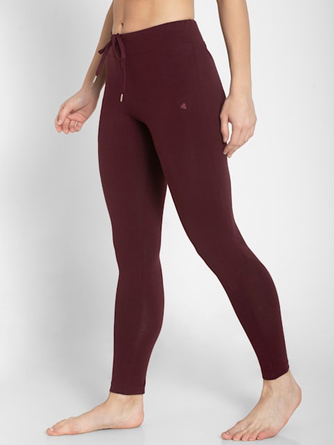 Women's Super Combed Cotton Elastane Stretch Yoga Pants with Side Zipper Pockets - Wine Tasting