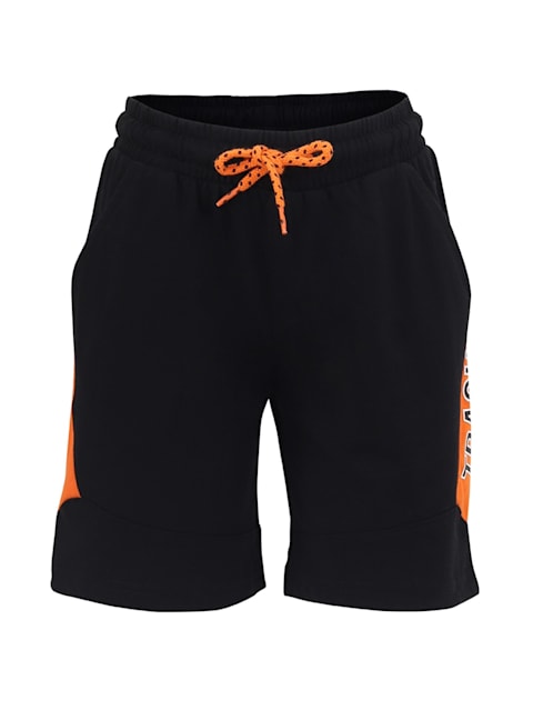 Boy's Super Combed Cotton Rich Graphic Printed Shorts with Side Pockets and Contrast Side Panel - Black