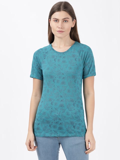 Women's Micro Modal Cotton Relaxed Fit Printed Round Neck Half Sleeve T-Shirt - Biscaybay