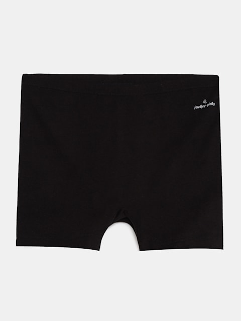 Girl's Super Combed Cotton Elastane Stretch Shorties with Ultrasoft Waistband - Black(Pack of 2)